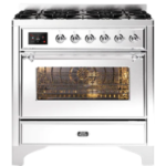 Nostalgie II 48 Inch Natural Gas Freestanding Range in White with Chrome Trim - red