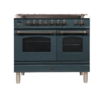 Nostalgie 36 Inch Natural Gas Freestanding Range in Stainless Steel with Brass Trim - blue